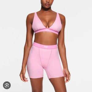 Skims Cotton Rib Boxer and Plunge Bralette in Cotton Candy